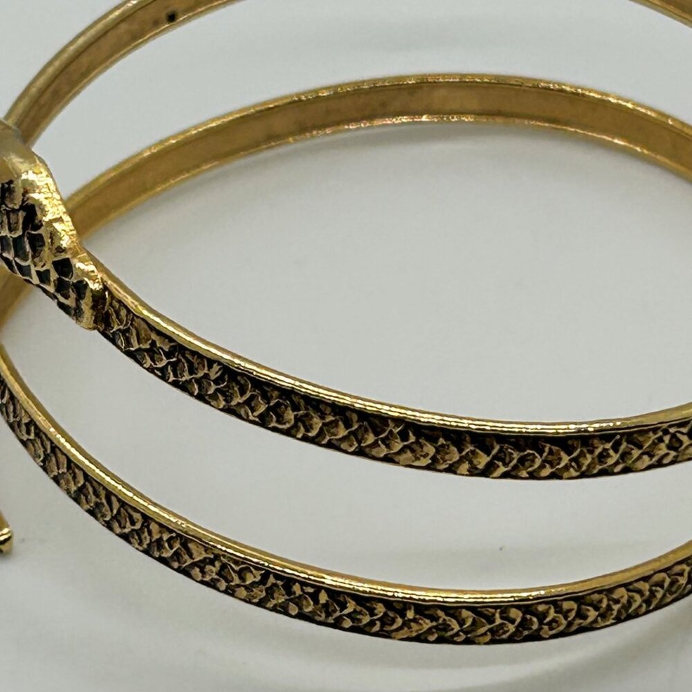 Vintage Snake Bracelet Egyptian Style Gold Tone Armlet With Chased Metal, Enamel - Picture 7 of 13